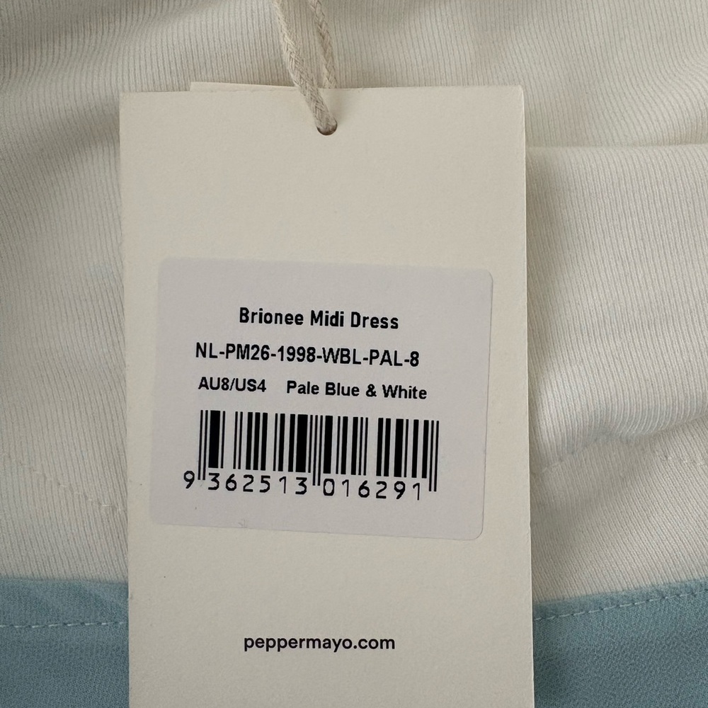 Peppermayo Brionee Midi White and Light Blue Lace Trim Halter Dress - Picture 9 of 10